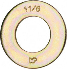Made in USA - 1-1/8" Screw, Grade 8 Alloy Steel SAE Flat Washer - 1-3/16" ID x 2-1/4" OD, 0.16" Thick, Zinc Yellow Dichromate Finish - Americas Industrial Supply