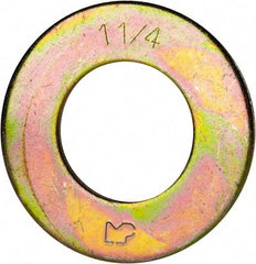 Made in USA - 1-1/4" Screw, Grade 8 Alloy Steel SAE Flat Washer - 1-3/8" ID x 2-1/2" OD, 0.16" Thick, Zinc Yellow Dichromate Finish - Americas Industrial Supply