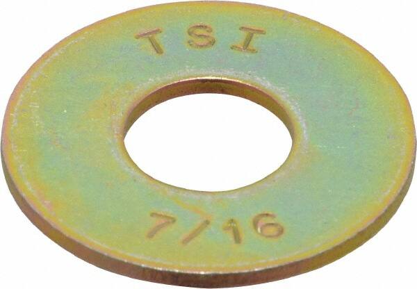 Made in USA - 7/16" Screw, Grade 8 Alloy Steel USS Flat Washer - 0.495" ID x 1.28" OD, 0.104" Thick, Zinc Yellow Dichromate Finish - Americas Industrial Supply