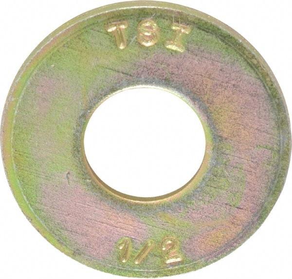 Made in USA - 1/2" Screw, Grade 8 Alloy Steel USS Flat Washer - 0.557" ID x 1.405" OD, 0.132" Thick, Zinc Yellow Dichromate Finish - Americas Industrial Supply