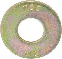 Made in USA - 1/2" Screw, Grade 8 Alloy Steel USS Flat Washer - 0.557" ID x 1.405" OD, 0.132" Thick, Zinc Yellow Dichromate Finish - Americas Industrial Supply