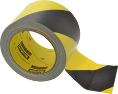 3M - Black & Yellow Striped Vinyl Tape - 3" Wide x 5.4 mil Thick, General Traffic - Americas Industrial Supply