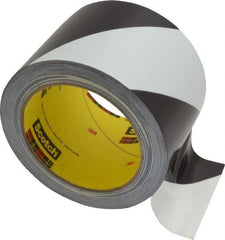 3M - Black & White Striped Vinyl Tape - 3" Wide x 5.4 mil Thick, General Traffic - Americas Industrial Supply