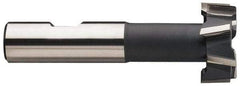 Made in USA - 1-27/32" Cut Diam, 53/64" Cut Width, 1-1/32" Neck Diam, 1-1/4" Shank Diam, 4-13/16" OAL, High Speed Steel T-Slot Cutter - TiN Finish, 1" Bolt, 2-5/16" Shank Length, Staggered Teeth, 10 Teeth, Weldon Flat - Americas Industrial Supply
