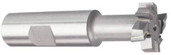 Made in USA - 1-27/32" Cut Diam, 53/64" Cut Width, 1-1/32" Neck Diam, 1-1/4" Shank Diam, 4-13/16" OAL, Carbide-Tipped T-Slot Cutter - TiN Finish, 1" Bolt, 2-5/16" Shank Length, Staggered Teeth, 8 Teeth, Weldon Flat - Americas Industrial Supply