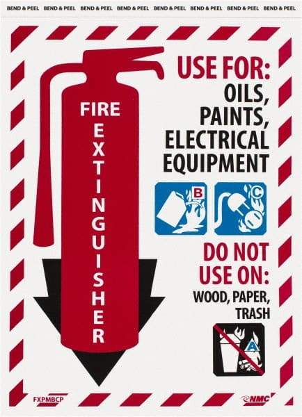 NMC - Fire Extinguisher - Use for: Oils, Paints, Electrical Equipment - Do Not Use on: Wood, Paper, Trash, Pressure Sensitive Vinyl Fire Sign - 9" Wide x 12" High - Americas Industrial Supply
