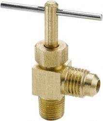 Parker - 1/4 x 1/8" Pipe, Angled Needle Valve - Flare x MNPTF Ends, Brass Valve, 150 Max psi - Americas Industrial Supply