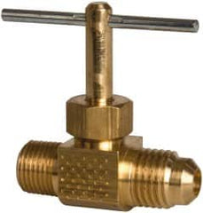 Parker - 1/4 x 1/8" Pipe, Inline Needle Valve - Flare x MNPTF Ends, Brass Valve, 150 Max psi - Americas Industrial Supply