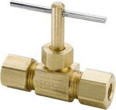 Parker - 1/4" Pipe, Inline Needle Valve - Compression x Compression Ends, Brass Valve, 150 Max psi - Americas Industrial Supply