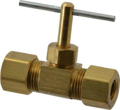 Parker - 5/16" Pipe, Inline Needle Valve - Compression x Compression Ends, Brass Valve, 150 Max psi - Americas Industrial Supply