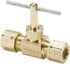 Parker - 3/8" Pipe, Inline Needle Valve - Compression x Compression Ends, Brass Valve, 150 Max psi - Americas Industrial Supply