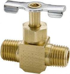 Parker - 1/8" Pipe, Inline Needle Valve - MNPTF x MNPTF Ends, Brass Valve, 150 Max psi - Americas Industrial Supply