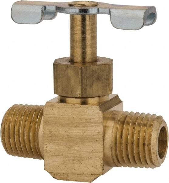 Parker - 1/4" Pipe, Inline Needle Valve - MNPTF x MNPTF Ends, Brass Valve, 150 Max psi - Americas Industrial Supply