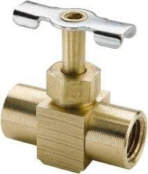 Parker - 1/4" Pipe, Inline Needle Valve - FNPTF x FNPTF Ends, Brass Valve, 150 Max psi - Americas Industrial Supply