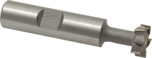 Made in USA - 9/16" Cut Diam, 15/64" Cut Width, 17/64" Neck Diam, 1/2" Shank Diam, 2-19/32" OAL, M42 Cobalt T-Slot Cutter - Uncoated, 1/4" Bolt, 1-13/16" Shank Length, Staggered Teeth, 8 Teeth, Weldon Flat - Americas Industrial Supply