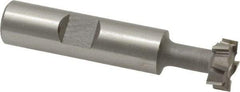 Made in USA - 9/16" Cut Diam, 15/64" Cut Width, 17/64" Neck Diam, 1/2" Shank Diam, 2-19/32" OAL, M42 Cobalt T-Slot Cutter - Uncoated, 1/4" Bolt, 1-13/16" Shank Length, Staggered Teeth, 8 Teeth, Weldon Flat - Americas Industrial Supply