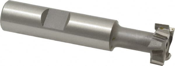Made in USA - 21/32" Cut Diam, 17/64" Cut Width, 21/64" Neck Diam, 1/2" Shank Diam, 2-11/16" OAL, M42 Cobalt T-Slot Cutter - Uncoated, 5/16" Bolt, 1-13/16" Shank Length, Staggered Teeth, 8 Teeth, Weldon Flat - Americas Industrial Supply