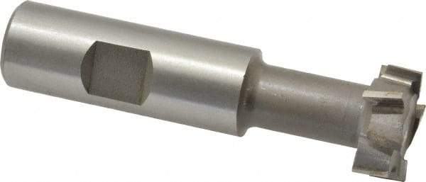 Made in USA - 31/32" Cut Diam, 25/64" Cut Width, 17/32" Neck Diam, 3/4" Shank Diam, 3-7/16" OAL, M42 Cobalt T-Slot Cutter - Uncoated, 1/2" Bolt, 2-1/16" Shank Length, Staggered Teeth, 8 Teeth, Weldon Flat - Americas Industrial Supply