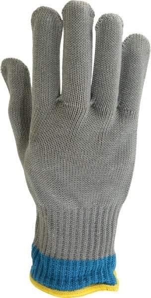Whizard - Size S (7), ANSI Cut Lvl 5, HPPE Fiber/Stainless Steel Cut Resistant Gloves - Knit Wrist, Silver, Ambidextrous - Americas Industrial Supply