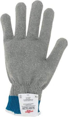 Whizard - Size L (9), ANSI Cut Lvl 5, HPPE Fiber/Stainless Steel Cut Resistant Gloves - Knit Wrist, Silver, Ambidextrous - Americas Industrial Supply
