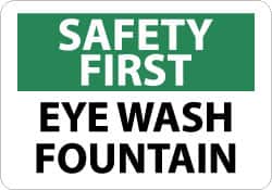 NMC - "Safety First - Eye Wash Fountain", 10" Long x 14" Wide, Aluminum Safety Sign - Rectangle, 0.04" Thick, Use for First Aid - Americas Industrial Supply