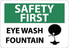 NMC - "Safety First - Eye Wash Fountain", 10" Long x 14" Wide, Pressure-Sensitive Vinyl Safety Sign - Rectangle, 0.004" Thick, Use for First Aid - Americas Industrial Supply