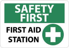 NMC - "Safety First - First Aid Station", 10" Long x 14" Wide, Aluminum Safety Sign - Rectangle, 0.04" Thick, Use for First Aid - Americas Industrial Supply