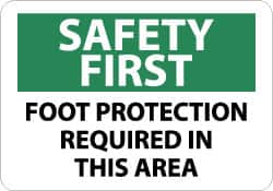 NMC - "Safety First - Foot Protection Required in This Area", 10" Long x 14" Wide, Pressure-Sensitive Vinyl Safety Sign - Rectangle, 0.004" Thick, Use for Accident Prevention - Americas Industrial Supply