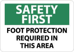 NMC - "Safety First - Foot Protection Required in This Area", 10" Long x 14" Wide, Pressure-Sensitive Vinyl Safety Sign - Rectangle, 0.004" Thick, Use for Accident Prevention - Americas Industrial Supply