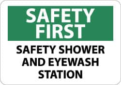 NMC - "Safety First - Safety Shower and Eyewash Station", 10" Long x 14" Wide, Pressure-Sensitive Vinyl Safety Sign - Rectangle, 0.004" Thick, Use for First Aid - Americas Industrial Supply