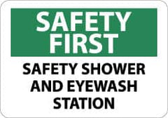 NMC - "Safety First - Safety Shower and Eyewash Station", 10" Long x 14" Wide, Pressure-Sensitive Vinyl Safety Sign - Rectangle, 0.004" Thick, Use for First Aid - Americas Industrial Supply