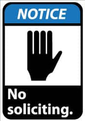 NMC - "Notice - No Soliciting", 14" Long x 10" Wide, Aluminum Safety Sign - Rectangle, 0.04" Thick, Use for Security & Admittance - Americas Industrial Supply