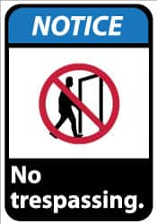 NMC - "Notice - No Trespassing", 14" Long x 10" Wide, Pressure-Sensitive Vinyl Safety Sign - Rectangle, 0.004" Thick, Use for Security & Admittance - Americas Industrial Supply