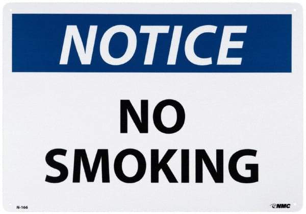 NMC - "Notice - No Smoking", 14" Long x 20" Wide, Rigid Plastic Safety Sign - Rectangle, 0.05" Thick, Use for Accident Prevention - Americas Industrial Supply