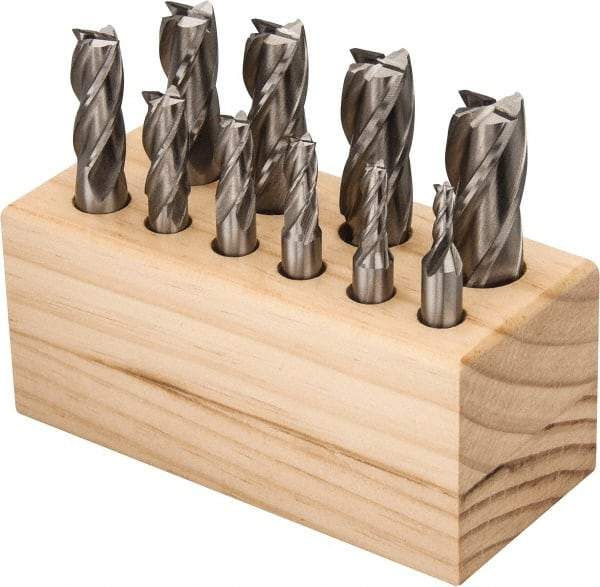 Interstate - 3/16 to 3/4", 4 Flute Square End Mill Set - Uncoated, Cobalt, Single End, Centercutting - Americas Industrial Supply