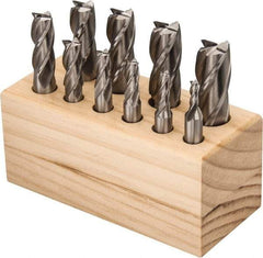 Interstate - 3/16 to 3/4", 4 Flute Square End Mill Set - Uncoated, Cobalt, Single End, Centercutting - Americas Industrial Supply