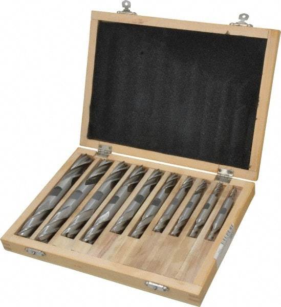 Interstate - 3/16 to 3/4", 4 Flute Square End Mill Set - Uncoated, Cobalt, Double End, Centercutting - Americas Industrial Supply