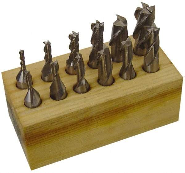 Interstate - 1/8 to 1/2", 2, 4 Flute Square End Mill Set - Uncoated, Cobalt, Single End, 3/8" Shank Diam, Centercutting - Americas Industrial Supply