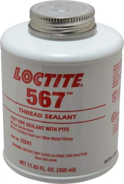 Loctite - 350 ml Brush Top Can White Pipe Sealant - Methacrylate Ester, 400°F Max Working Temp, For Sealing Metal Tapered Pipe Threads & Fittings Up to 2" - Americas Industrial Supply