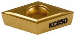 Kennametal - DCMT32.51 LF Grade KC850 Carbide Turning Insert - TiC/TiCN/TiN Finish, 55° Diamond, 3/8" Inscr Circle, 5/32" Thick, 1/64" Corner Radius - Americas Industrial Supply