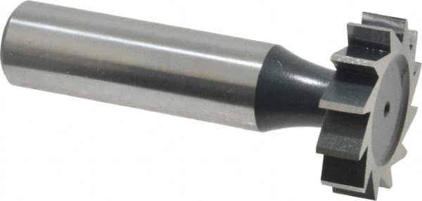 Interstate - 1" Diam x 1/4" Face Width, High Speed Steel, 12 Teeth, Shank Connection Woodruff Keyseat Cutter - Uncoated, 2-1/4" OAL x 1/2" Shank, Straight Teeth, ANSI 808, Old Standard 15 - Americas Industrial Supply
