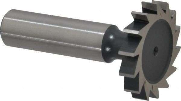 Interstate - 1-1/4" Diam x 7/32" Face Width, High Speed Steel, 14 Teeth, Shank Connection Woodruff Keyseat Cutter - Uncoated, 2-7/32" OAL x 1/2" Shank, Straight Teeth, ANSI 710, Old Standard 20 - Americas Industrial Supply