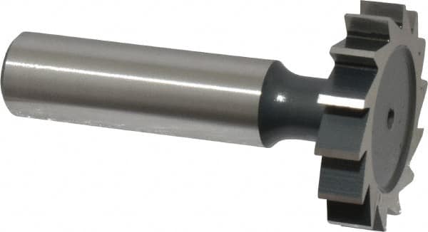 Interstate - 1-1/4" Diam x 1/4" Face Width, High Speed Steel, 14 Teeth, Shank Connection Woodruff Keyseat Cutter - Uncoated, 2-1/4" OAL x 1/2" Shank, Straight Teeth, ANSI 810, Old Standard 21 - Americas Industrial Supply