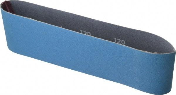 Norton - 3" Wide x 24" OAL, 120 Grit, Zirconia Alumina Abrasive Belt - Zirconia Alumina, Fine, Coated, Y Weighted Cloth Backing, Series 3X - Americas Industrial Supply