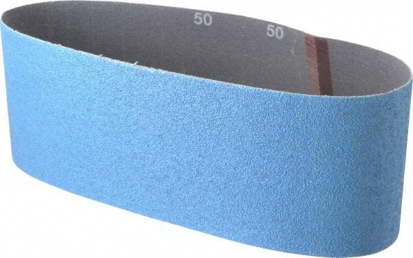 Norton - 4" Wide x 24" OAL, 50 Grit, Zirconia Alumina Abrasive Belt - Zirconia Alumina, Coarse, Coated, Y Weighted Cloth Backing, Series 3X - Americas Industrial Supply