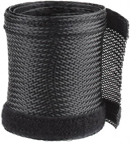 Techflex - Black Braided Cable Sleeve - 3' Coil Length, -103 to 257°F - Americas Industrial Supply