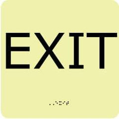 NMC - Exit, Plastic Exit Sign - 8" Wide x 8" High, English/Braille, Glow-in-the-Dark - Americas Industrial Supply