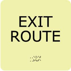 NMC - Exit Route, Plastic Exit Sign - 8" Wide x 8" High, English/Braille, Glow-in-the-Dark - Americas Industrial Supply