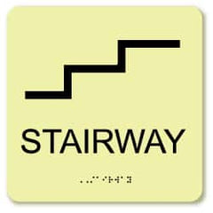 NMC - Stairway, Plastic Exit Sign - 8" Wide x 8" High, English/Braille, Glow-in-the-Dark - Americas Industrial Supply