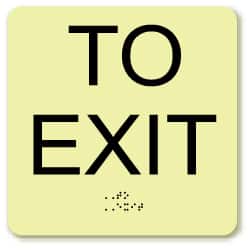 NMC - To Exit, Plastic Exit Sign - 8" Wide x 8" High, English/Braille, Glow-in-the-Dark - Americas Industrial Supply
